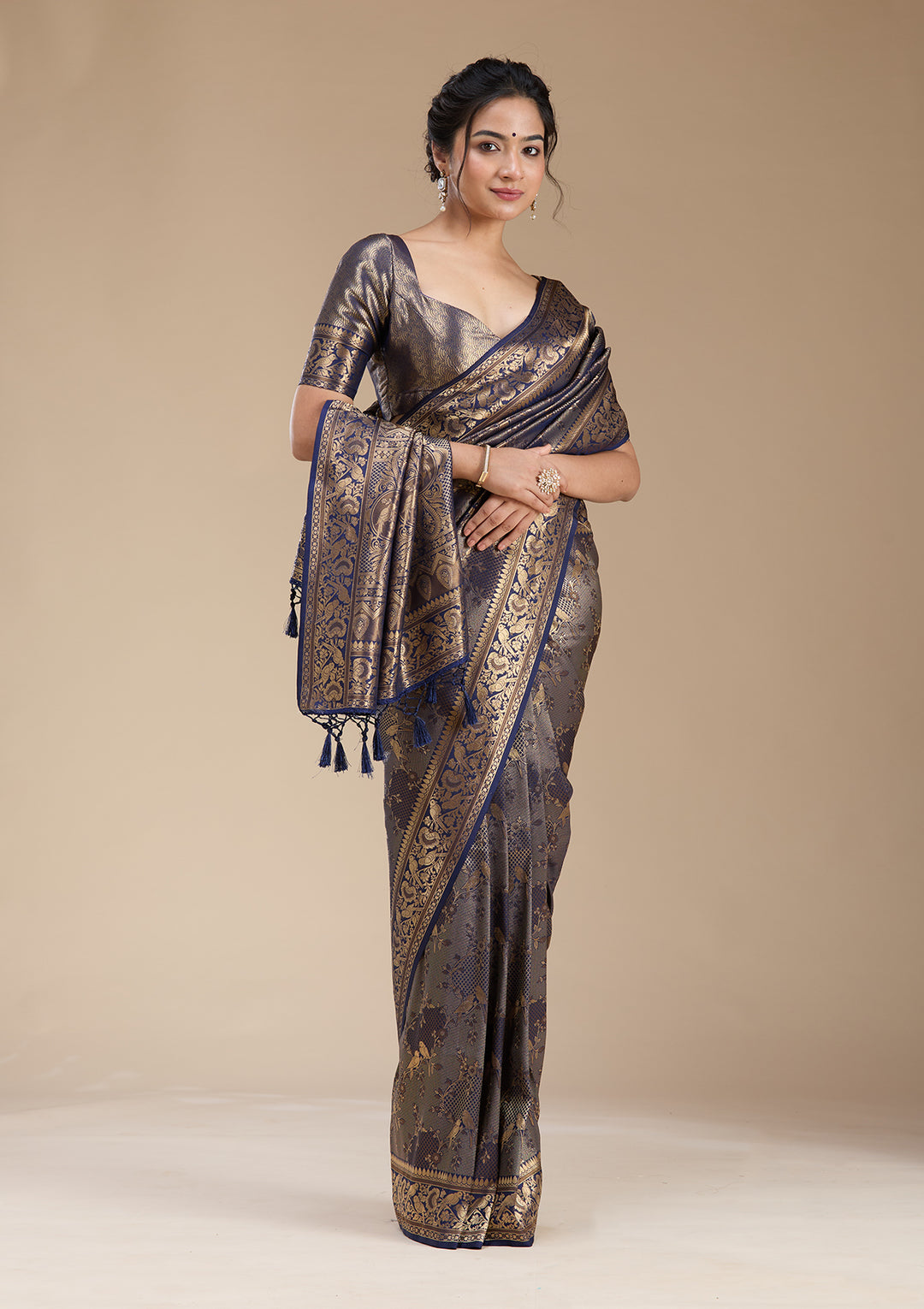Navy Blue Banarasi Silk Saree