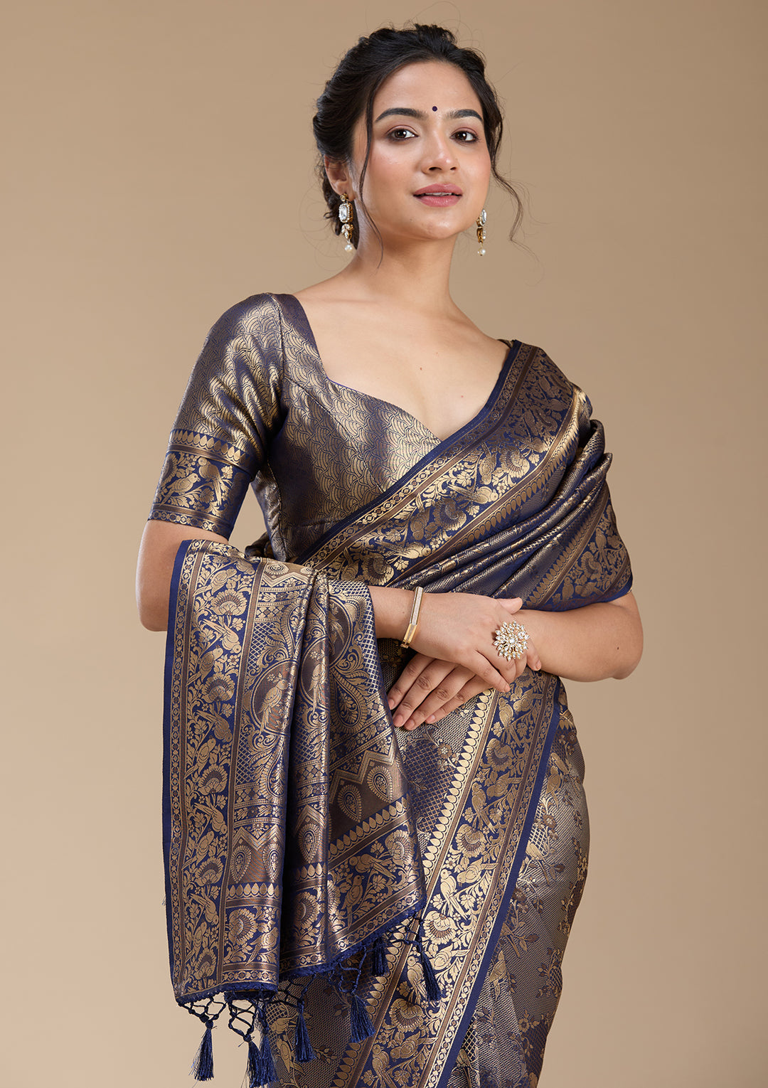 Navy Blue Banarasi Silk Saree
