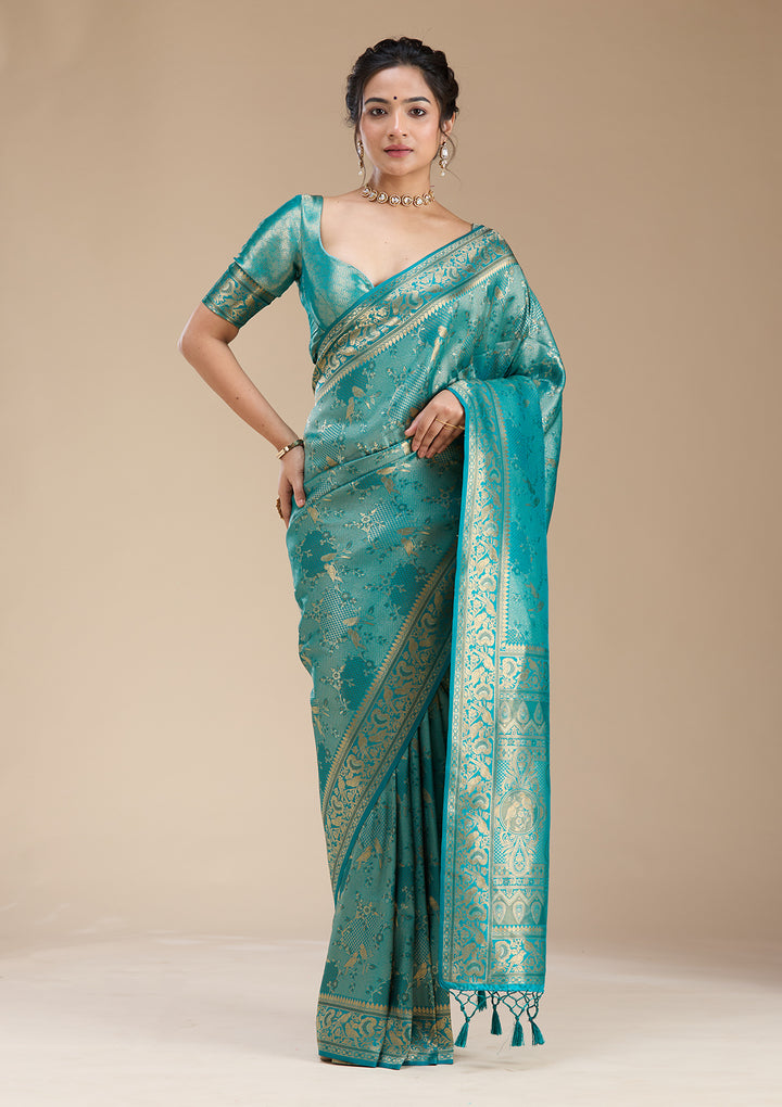 Peacock Green Banarasi Silk Saree