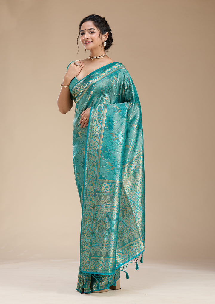 Peacock Green Banarasi Silk Saree