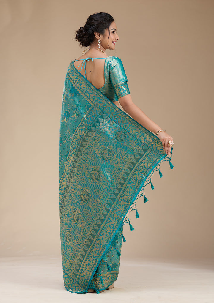 Peacock Green Banarasi Silk Saree