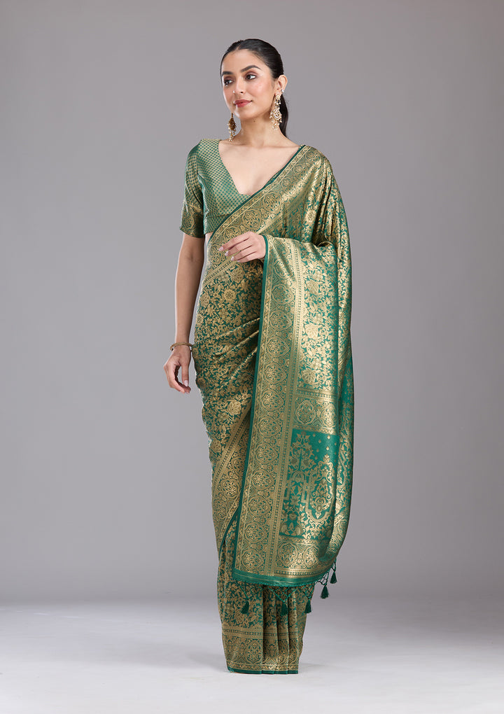 Bottle Green Zariwork Art Silk Saree