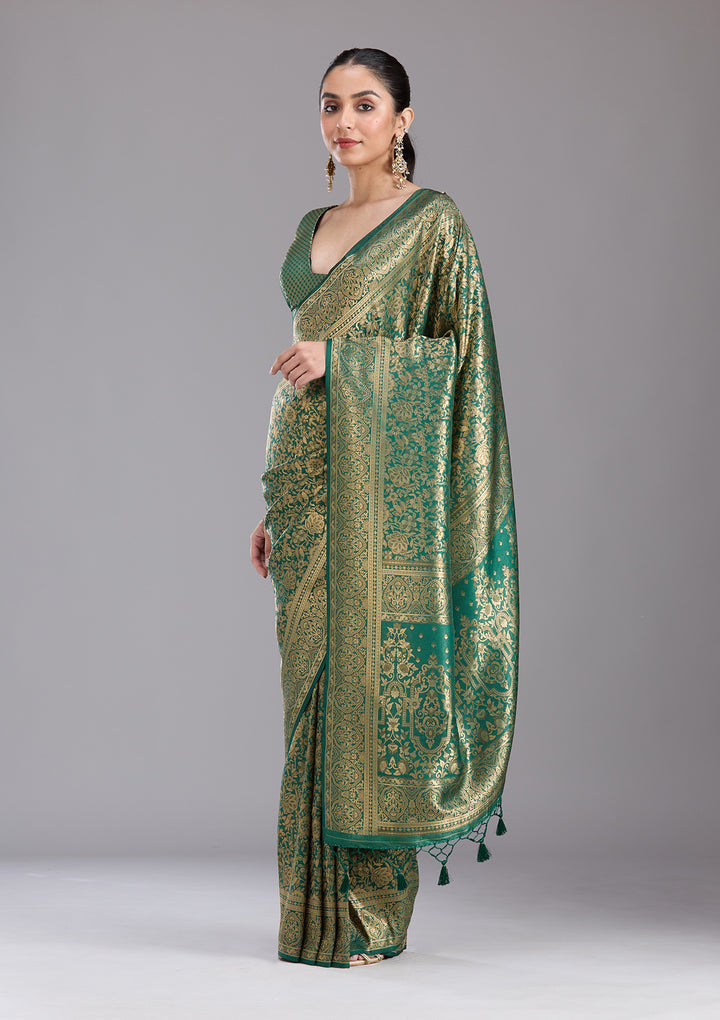 Bottle Green Zariwork Art Silk Saree