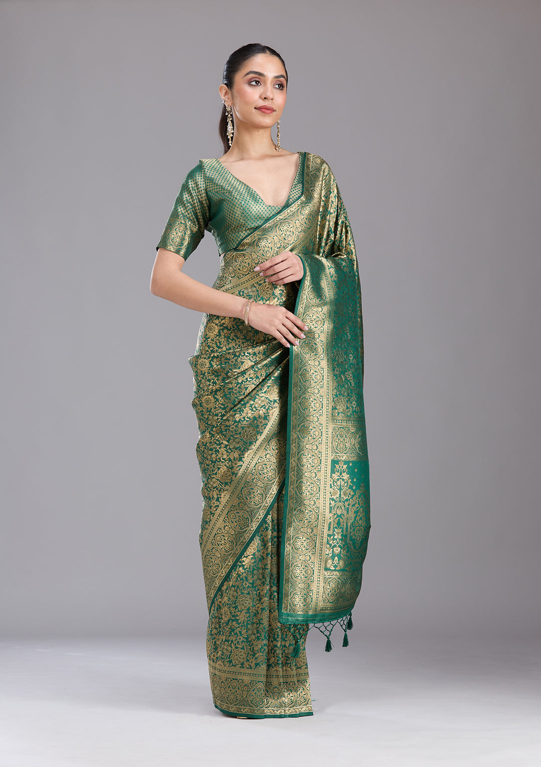 Bottle Green Zariwork Art Silk Saree