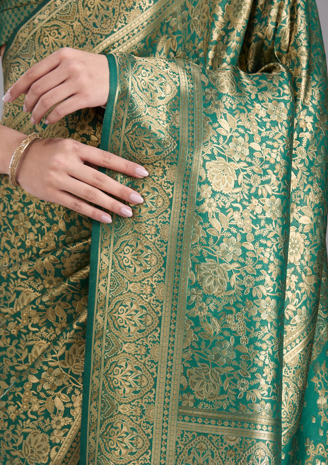 Bottle Green Zariwork Art Silk Saree
