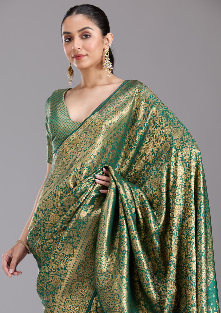 Bottle Green Zariwork Art Silk Saree