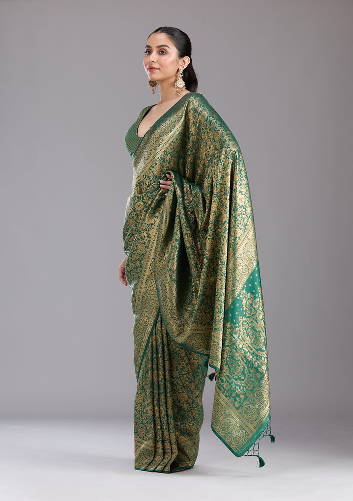 Bottle Green Zariwork Art Silk Saree