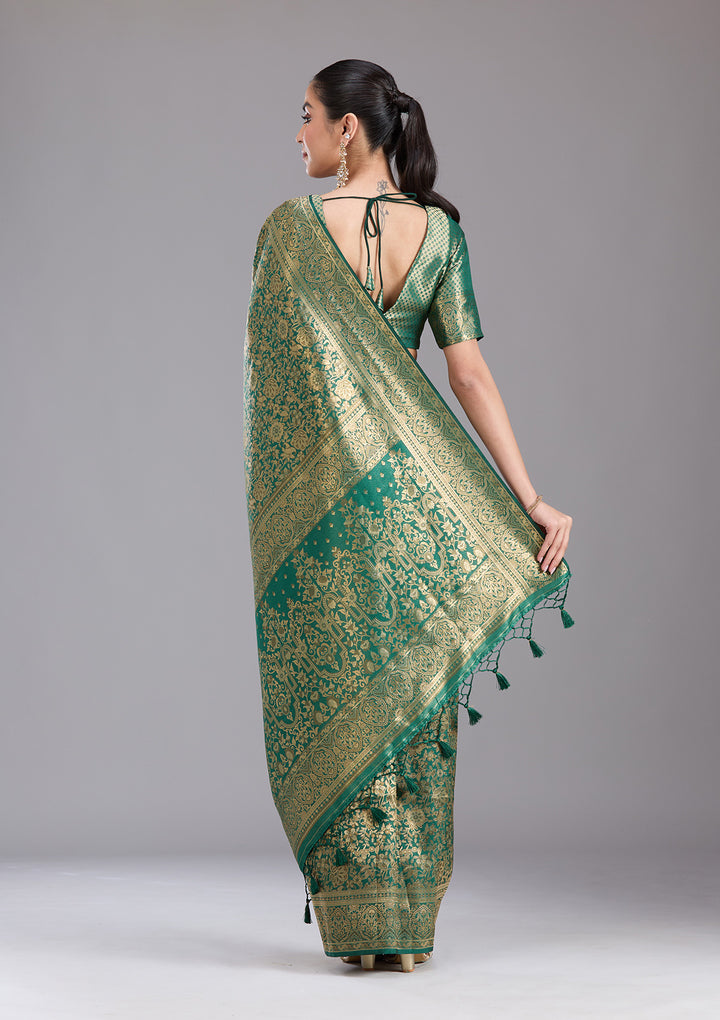 Bottle Green Zariwork Art Silk Saree