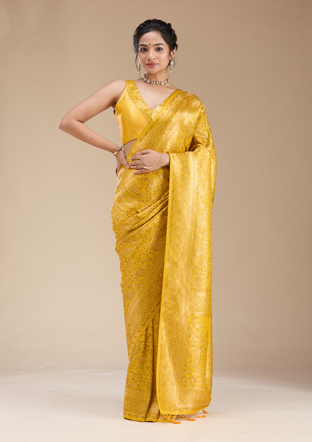 Mustard Banarasi Silk Saree