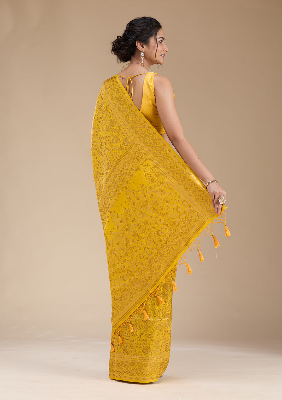 Mustard Banarasi Silk Saree