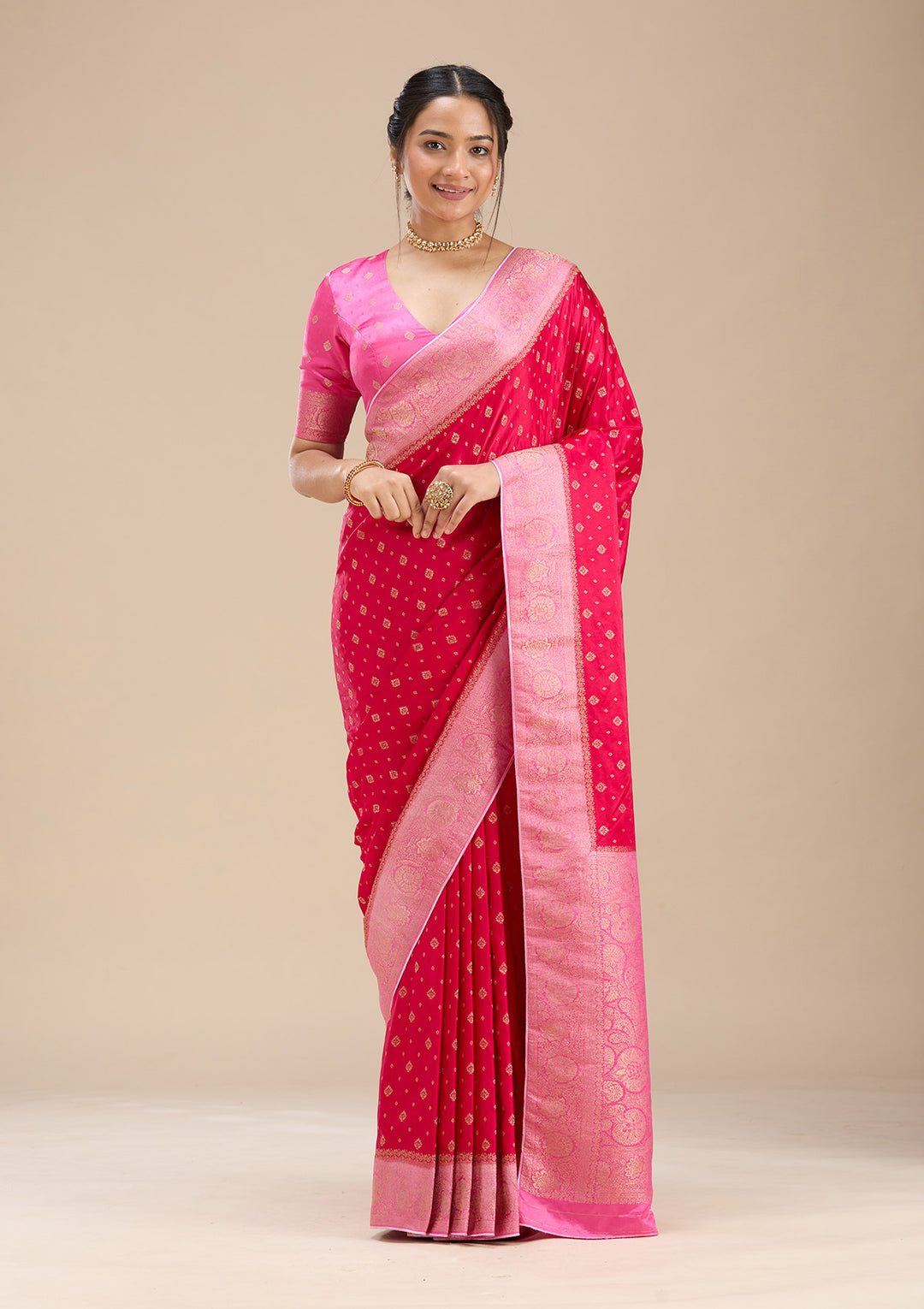 Rani Pink Banarasi Satin Silk Saree
