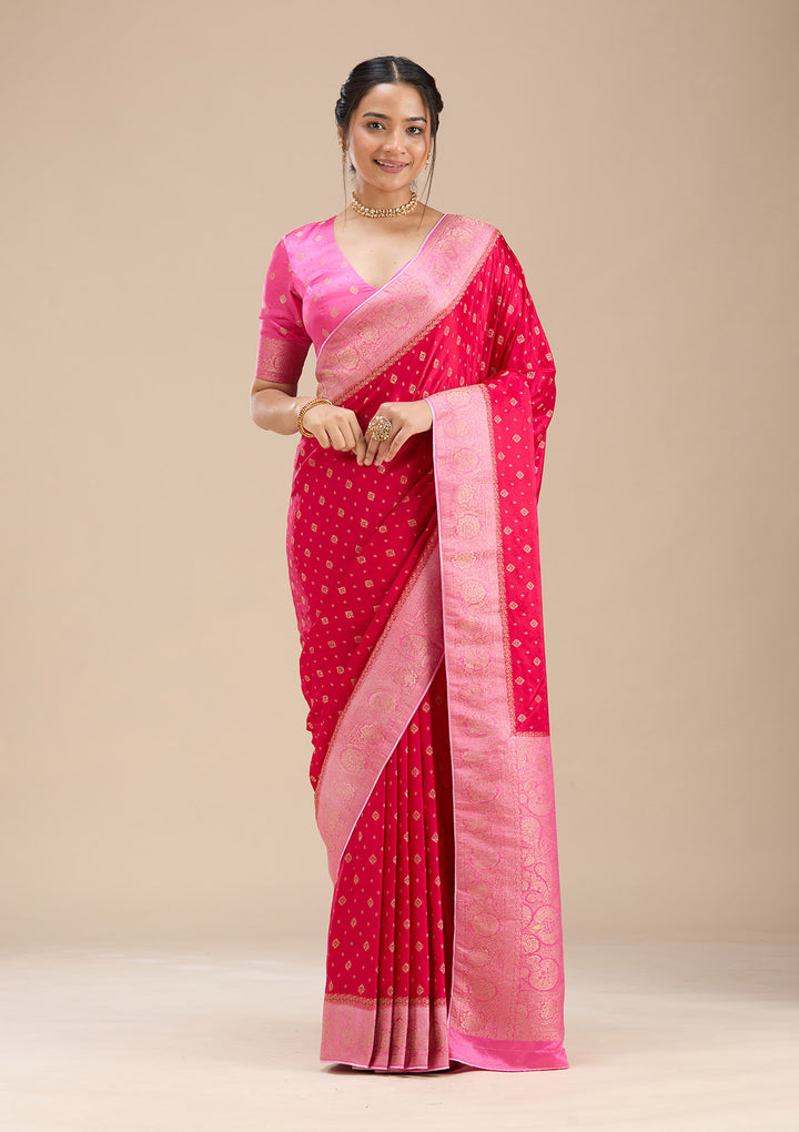 Rani Pink Banarasi Satin Silk Saree