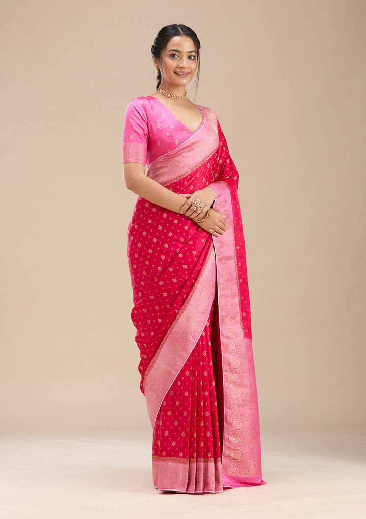 Rani Pink Banarasi Satin Silk Saree