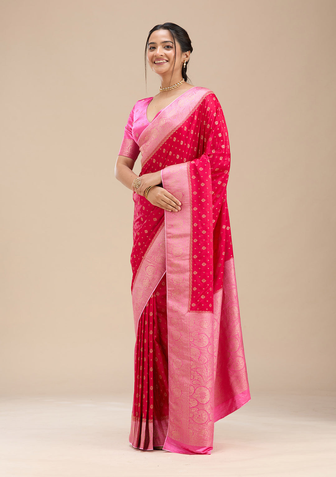 Rani Pink Banarasi Satin Silk Saree