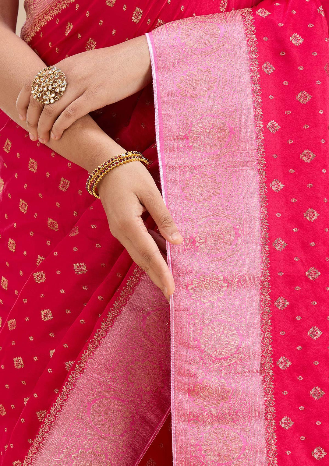 Rani Pink Banarasi Satin Silk Saree