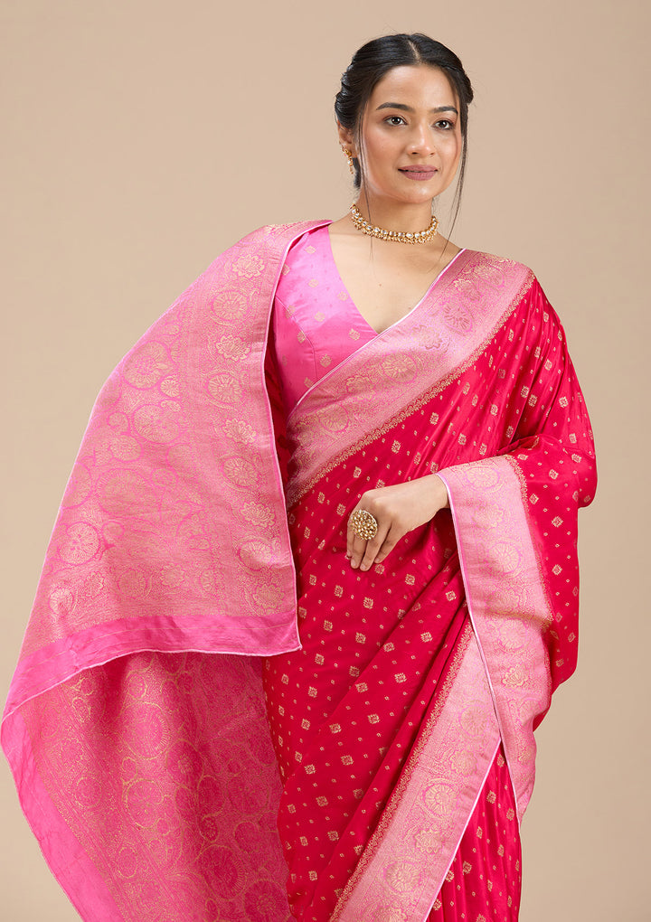 Rani Pink Banarasi Satin Silk Saree