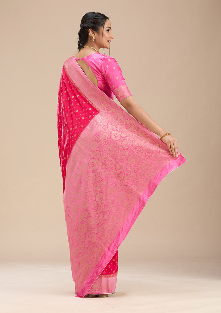 Rani Pink Banarasi Satin Silk Saree