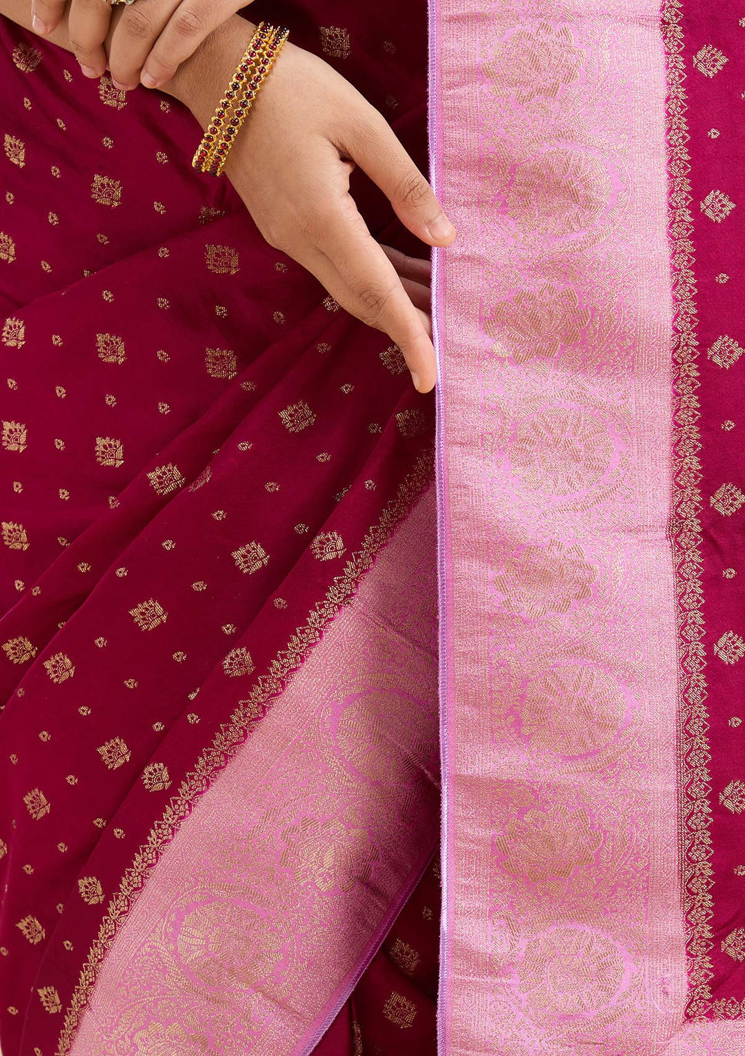 Wine Banarasi Satin Silk Saree