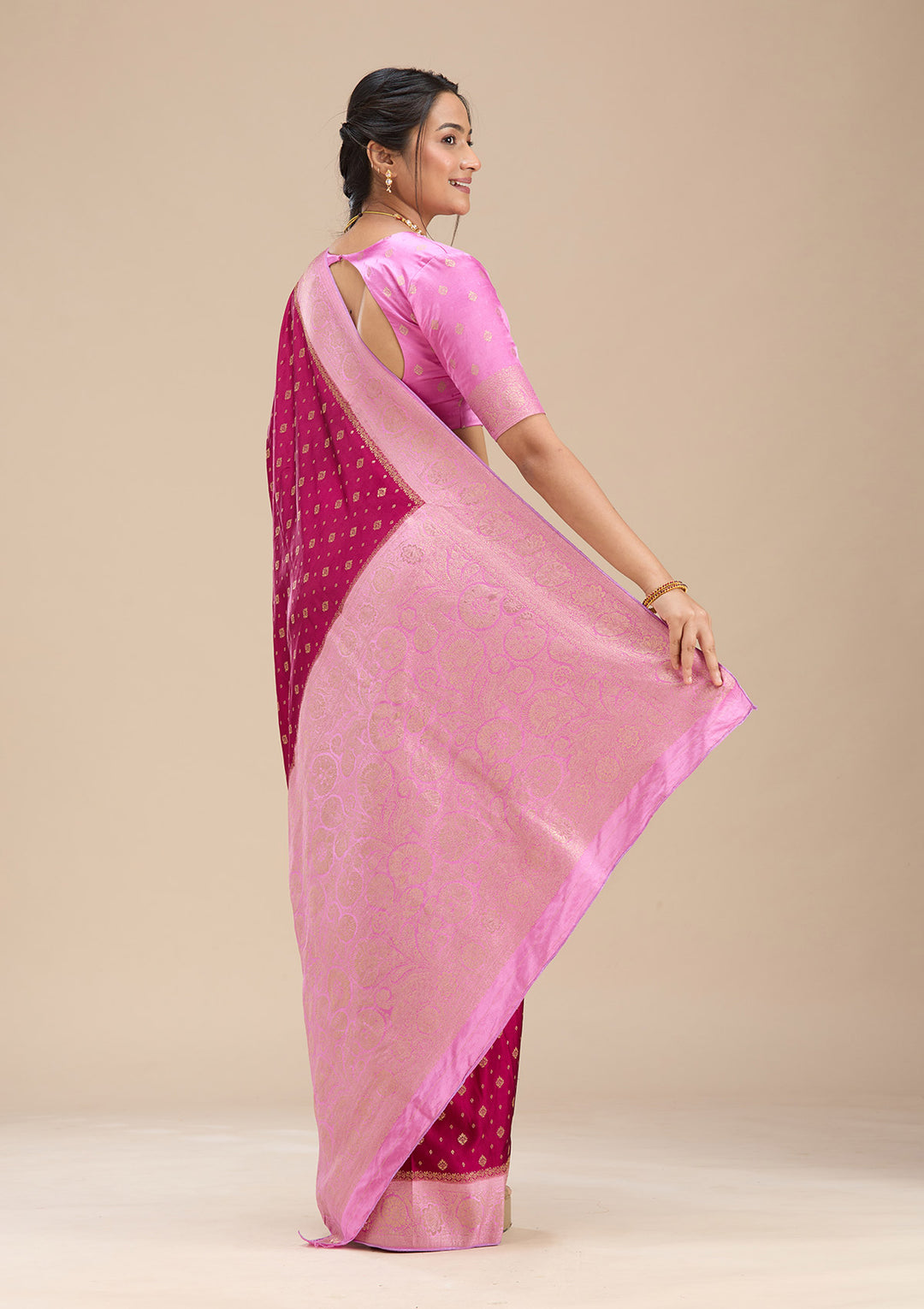 Wine Banarasi Satin Silk Saree