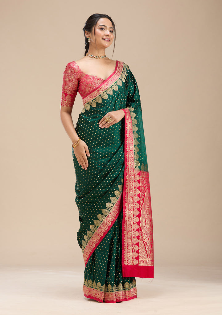Bottle Green Banarasi Silk Silk Saree