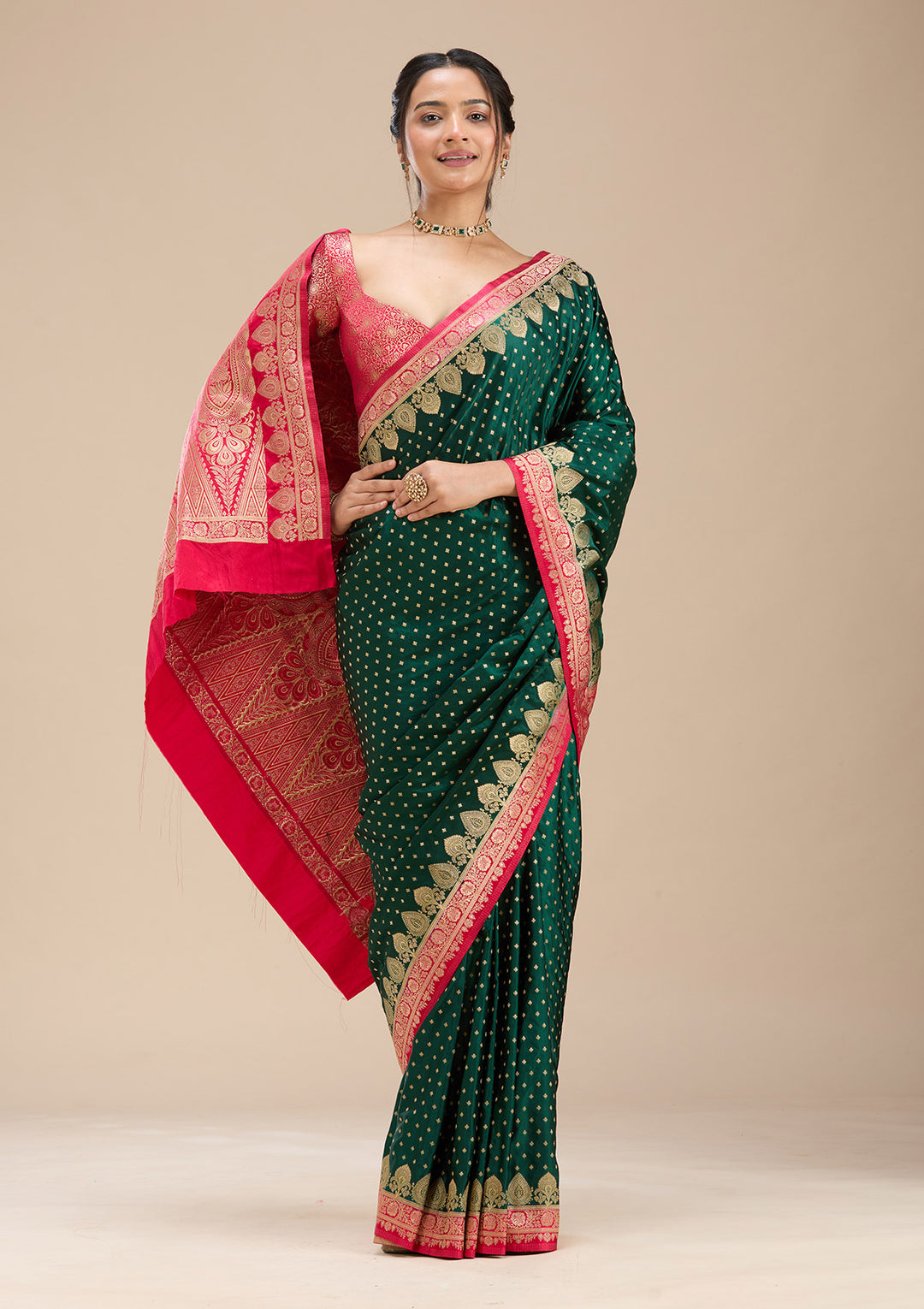 Bottle Green Banarasi Silk Silk Saree