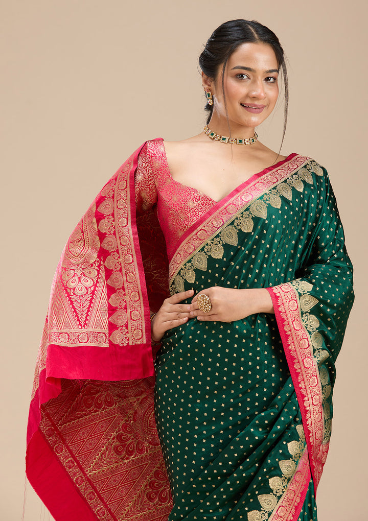 Bottle Green Banarasi Silk Silk Saree