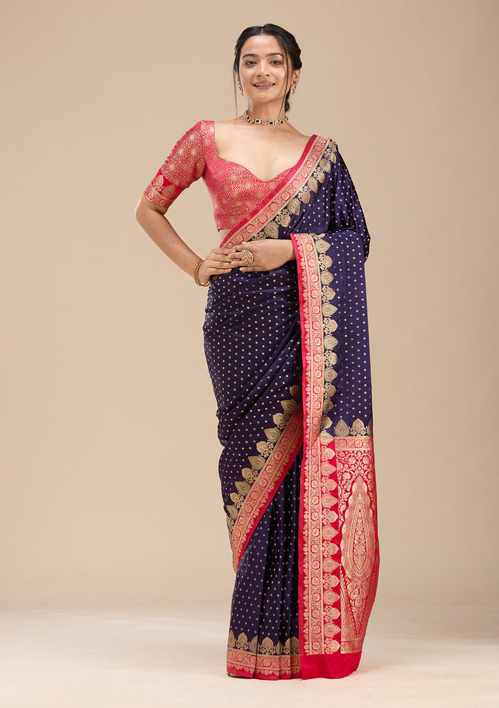 Navy Blue Banarasi Silk Saree