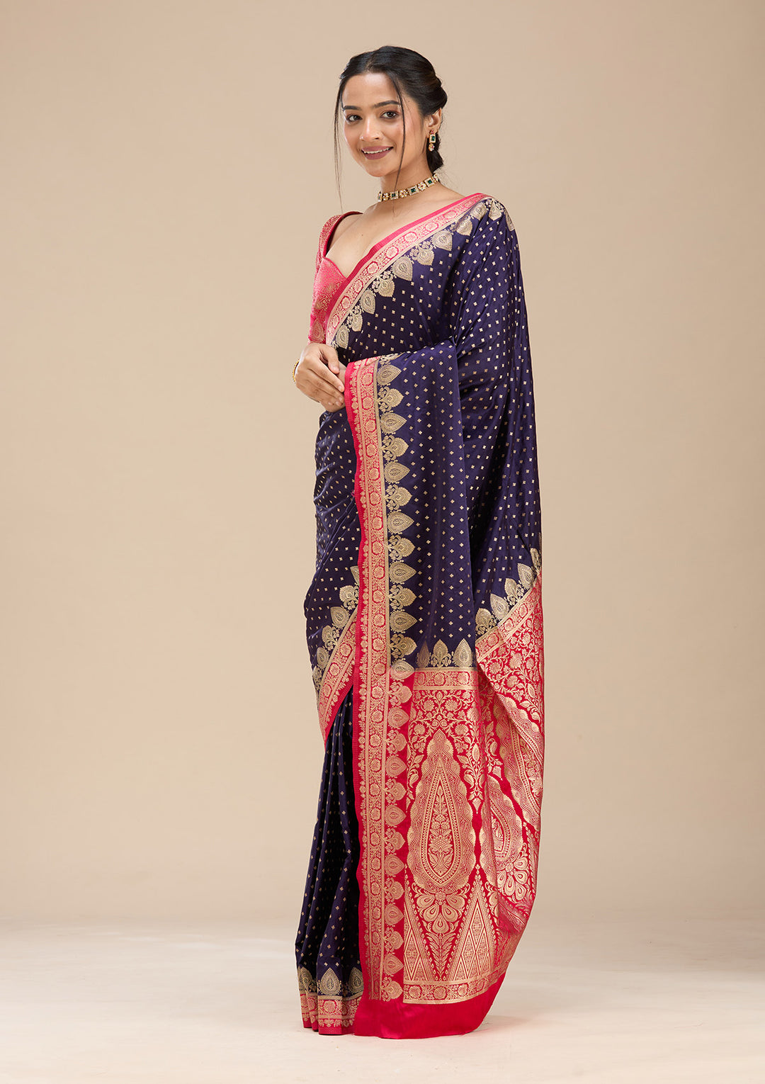 Navy Blue Banarasi Silk Saree