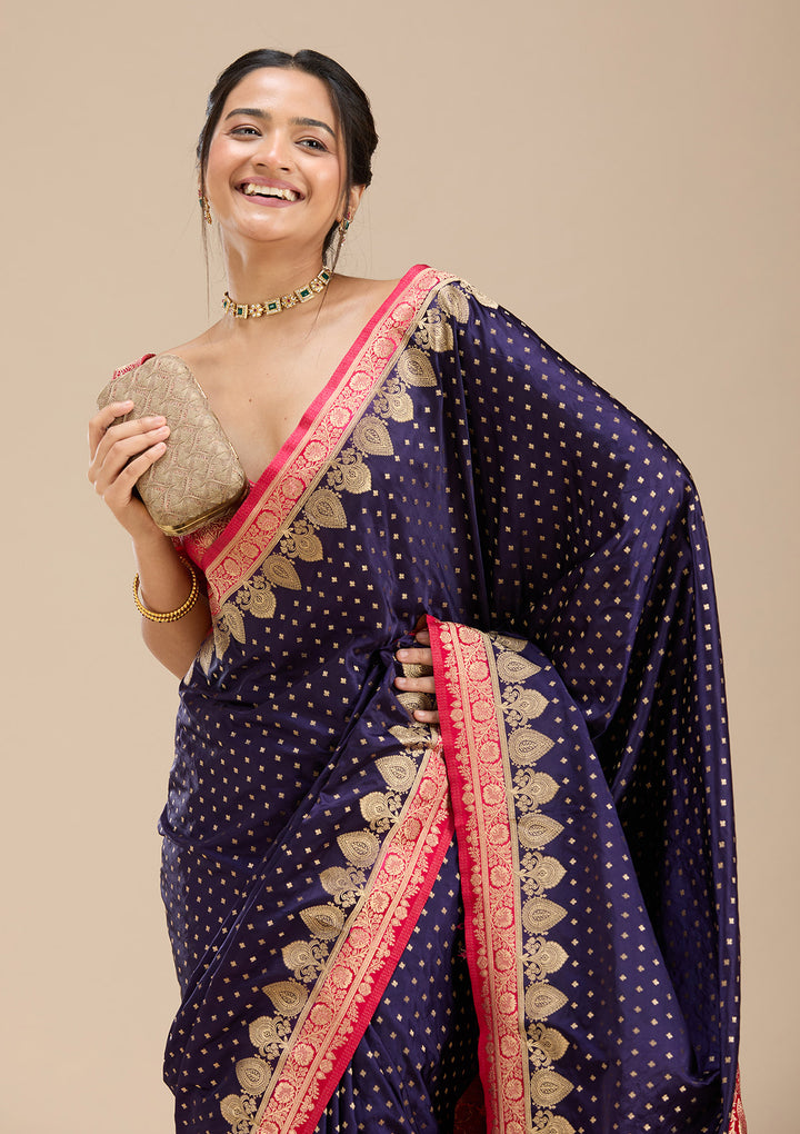Navy Blue Banarasi Silk Saree