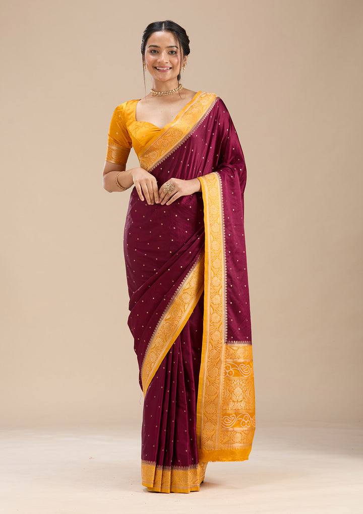 Maroon Banarasi Satin Silk Saree