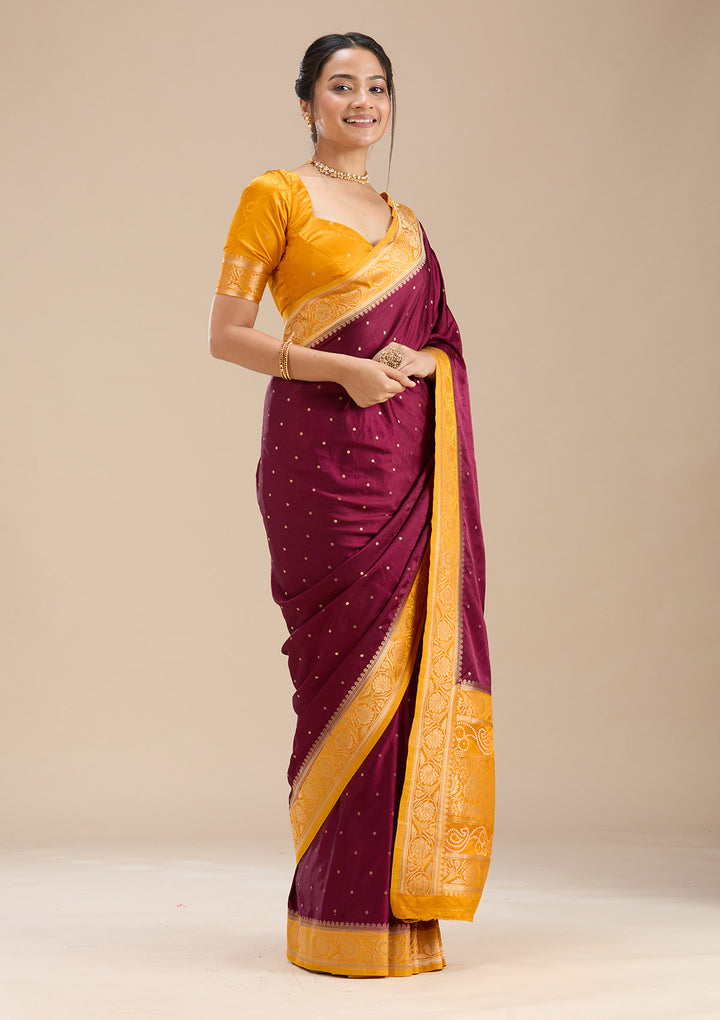 Maroon Banarasi Satin Silk Saree