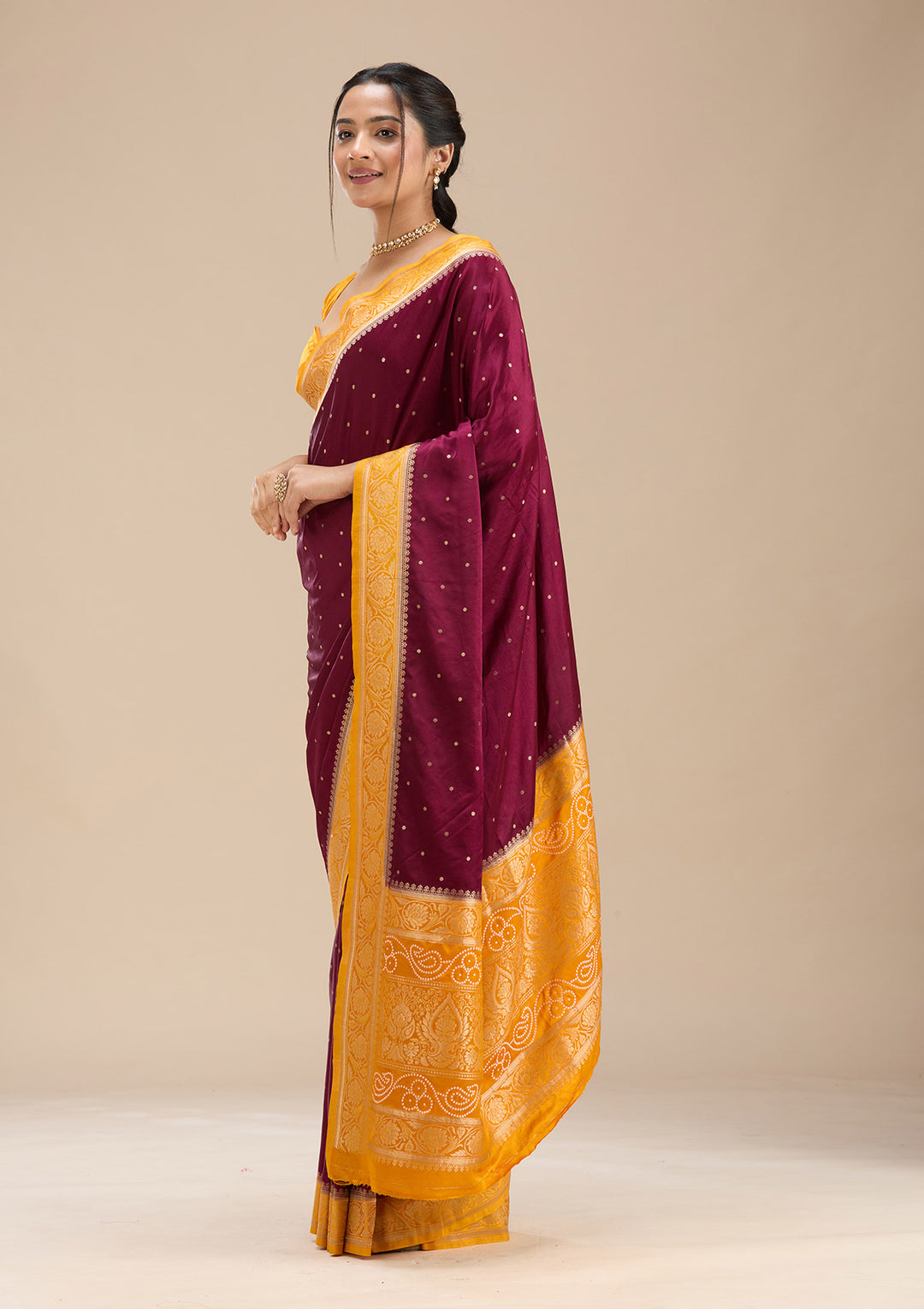 Maroon Banarasi Satin Silk Saree
