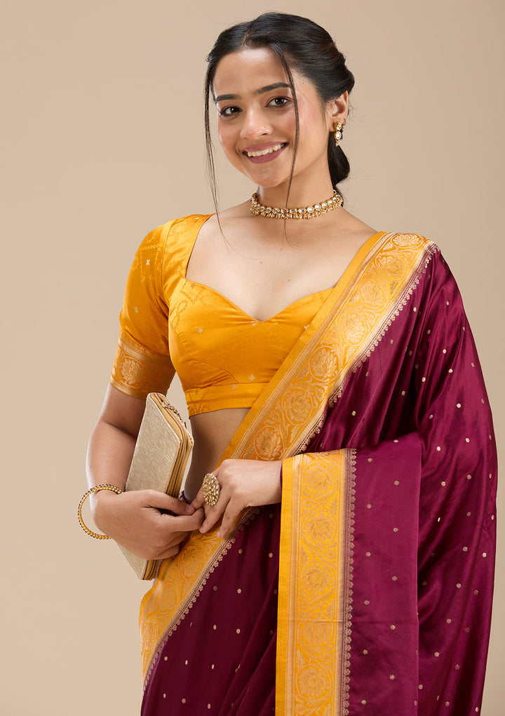 Maroon Banarasi Satin Silk Saree