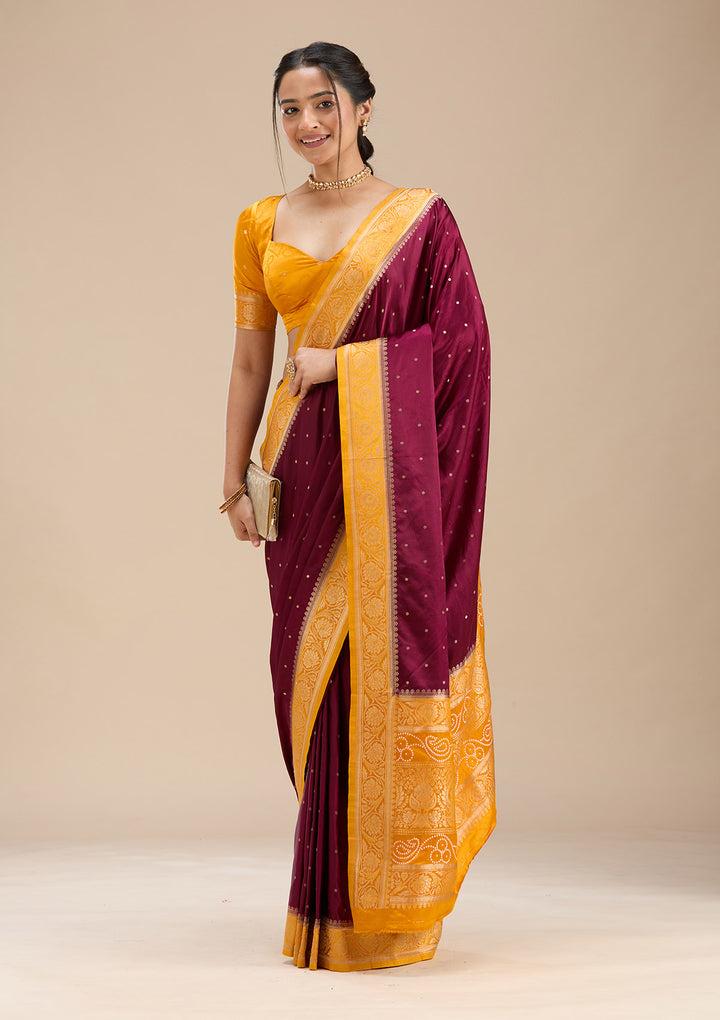 Maroon Banarasi Satin Silk Saree