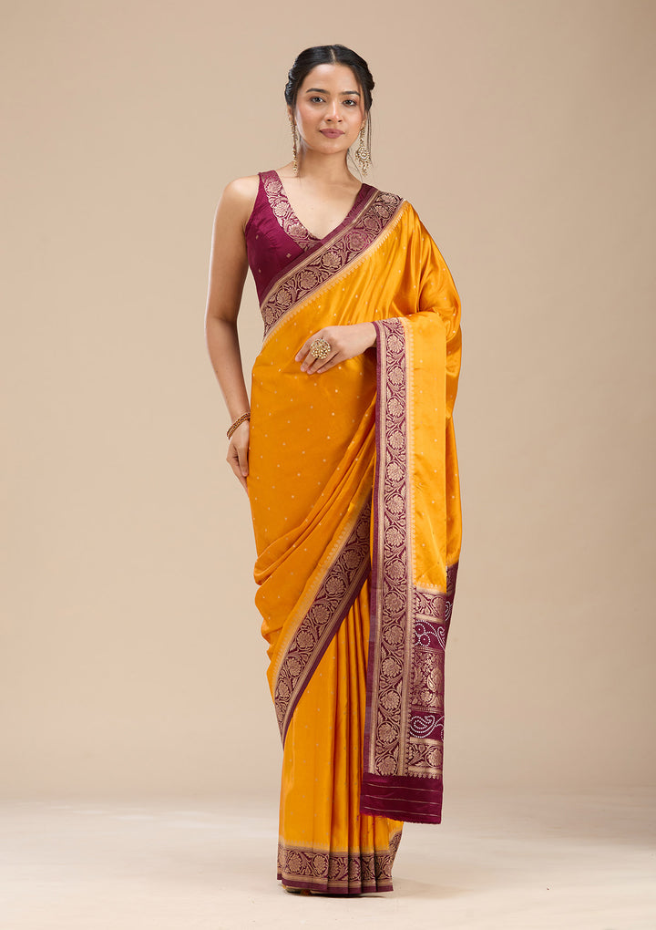 Mustard Banarasi Satin Silk Saree