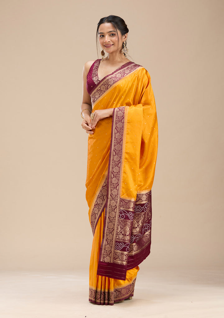 Mustard Banarasi Satin Silk Saree
