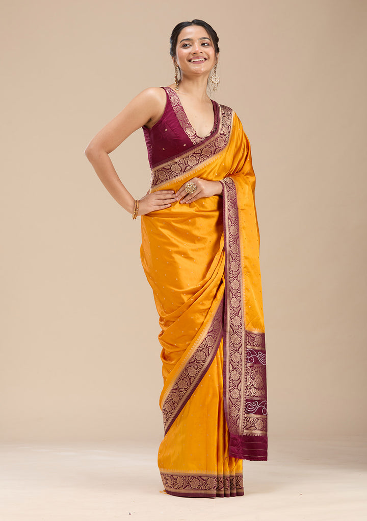 Mustard Banarasi Satin Silk Saree