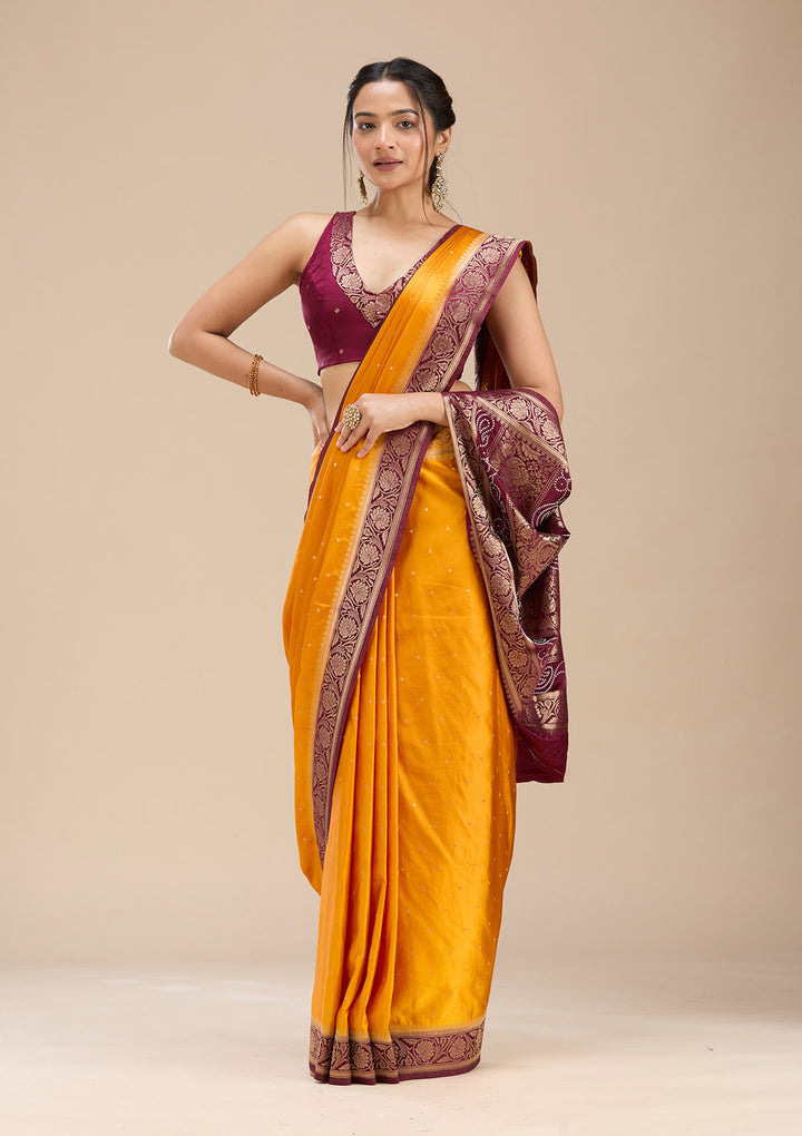 Mustard Banarasi Satin Silk Saree