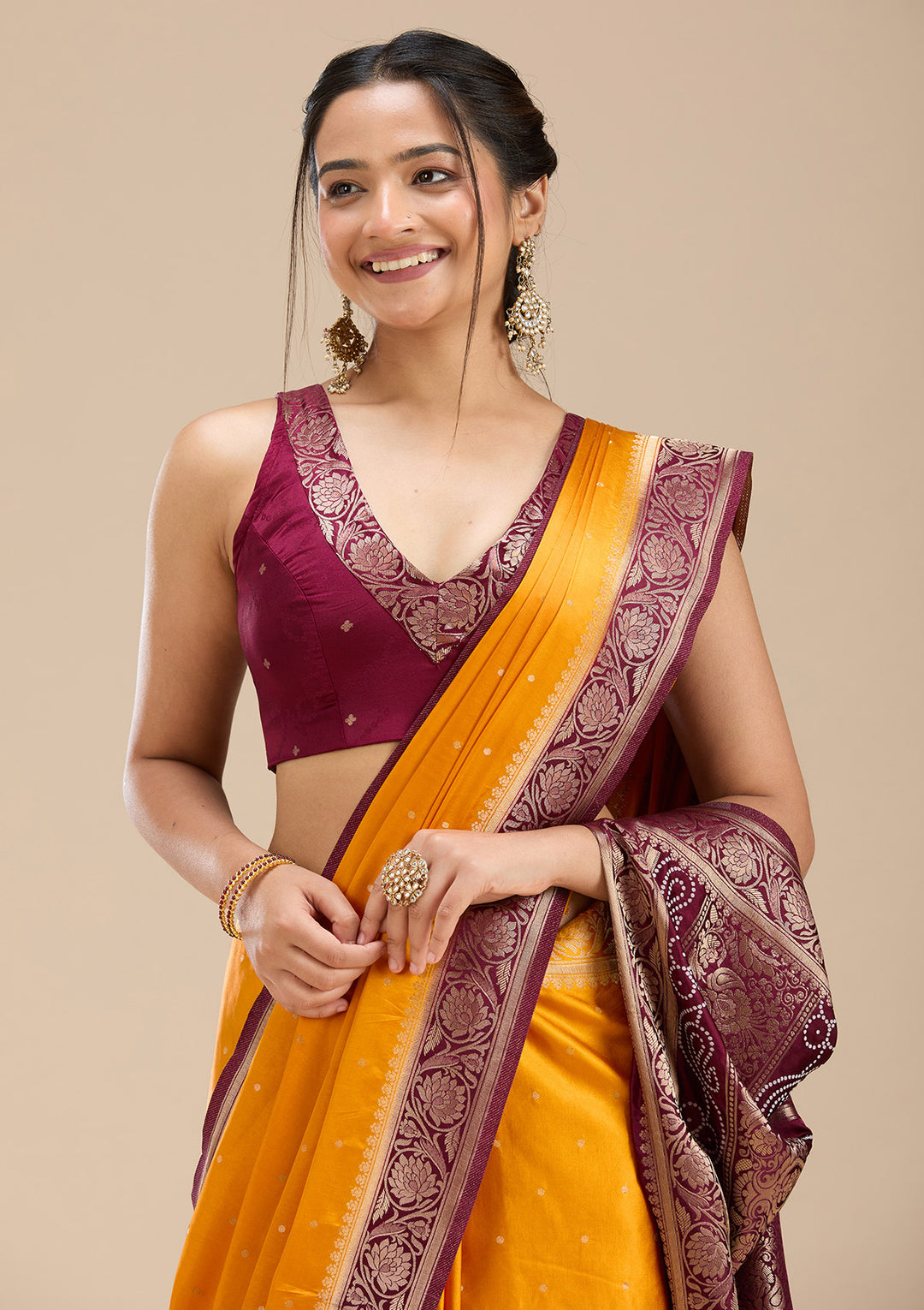 Mustard Banarasi Satin Silk Saree