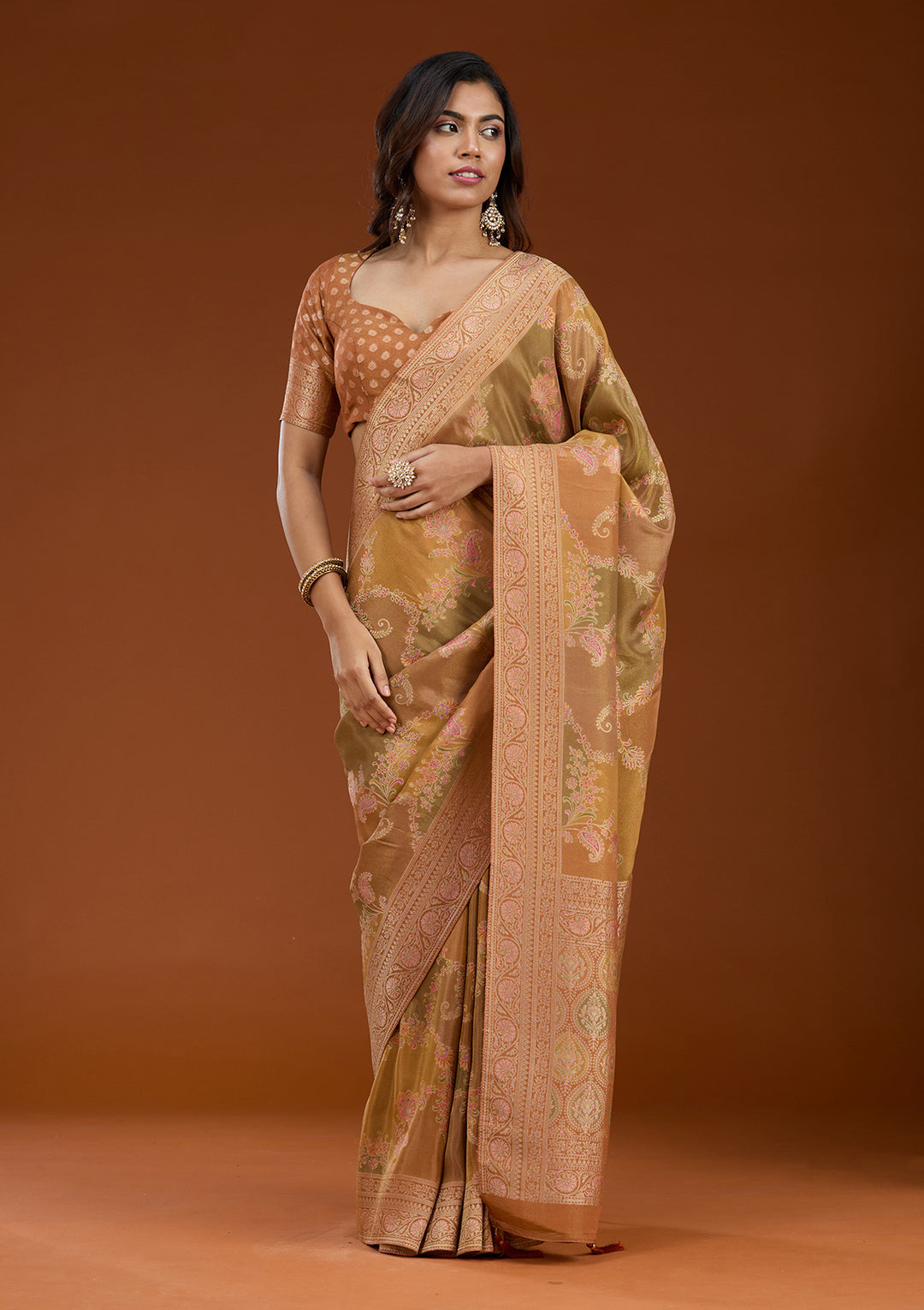 Mustard Cutdana Chiffon Silk Saree