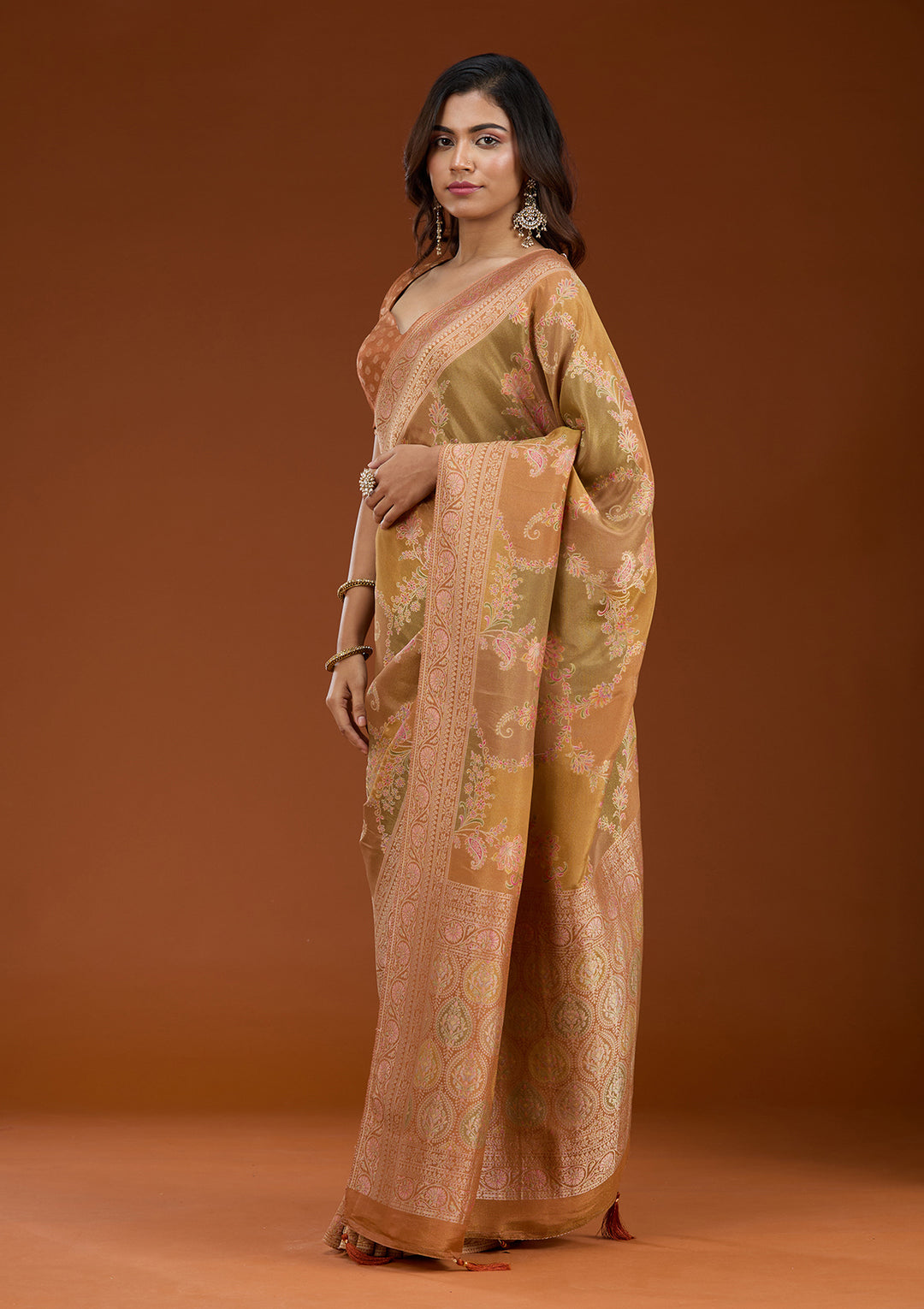 Mustard Cutdana Chiffon Silk Saree