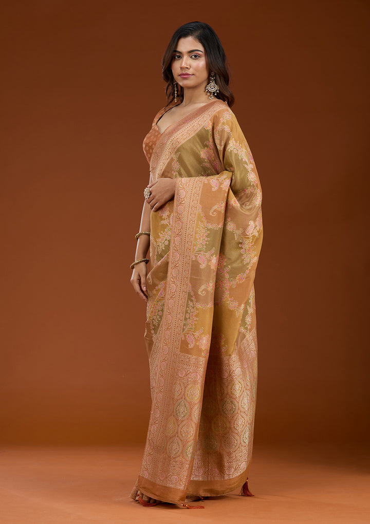 Mustard Cutdana Chiffon Silk Saree