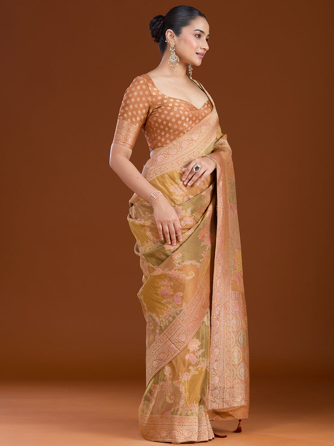 Mustard Cutdana Chiffon Silk Saree