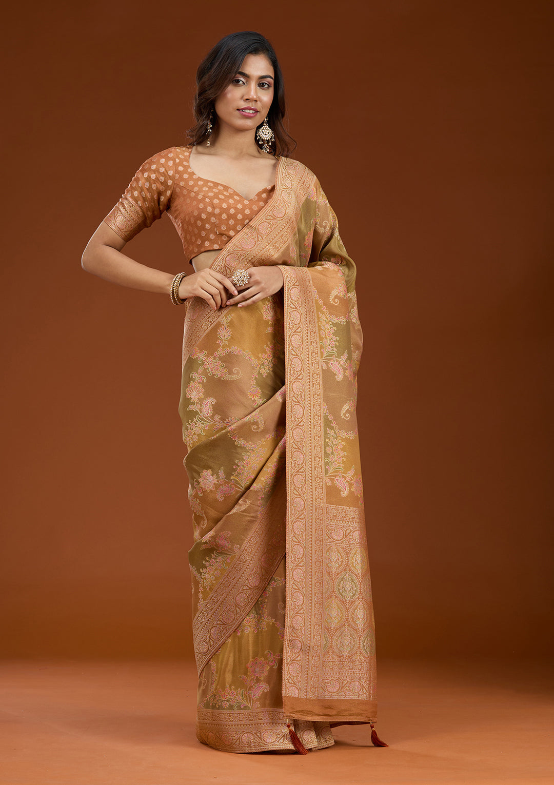 Mustard Cutdana Chiffon Silk Saree
