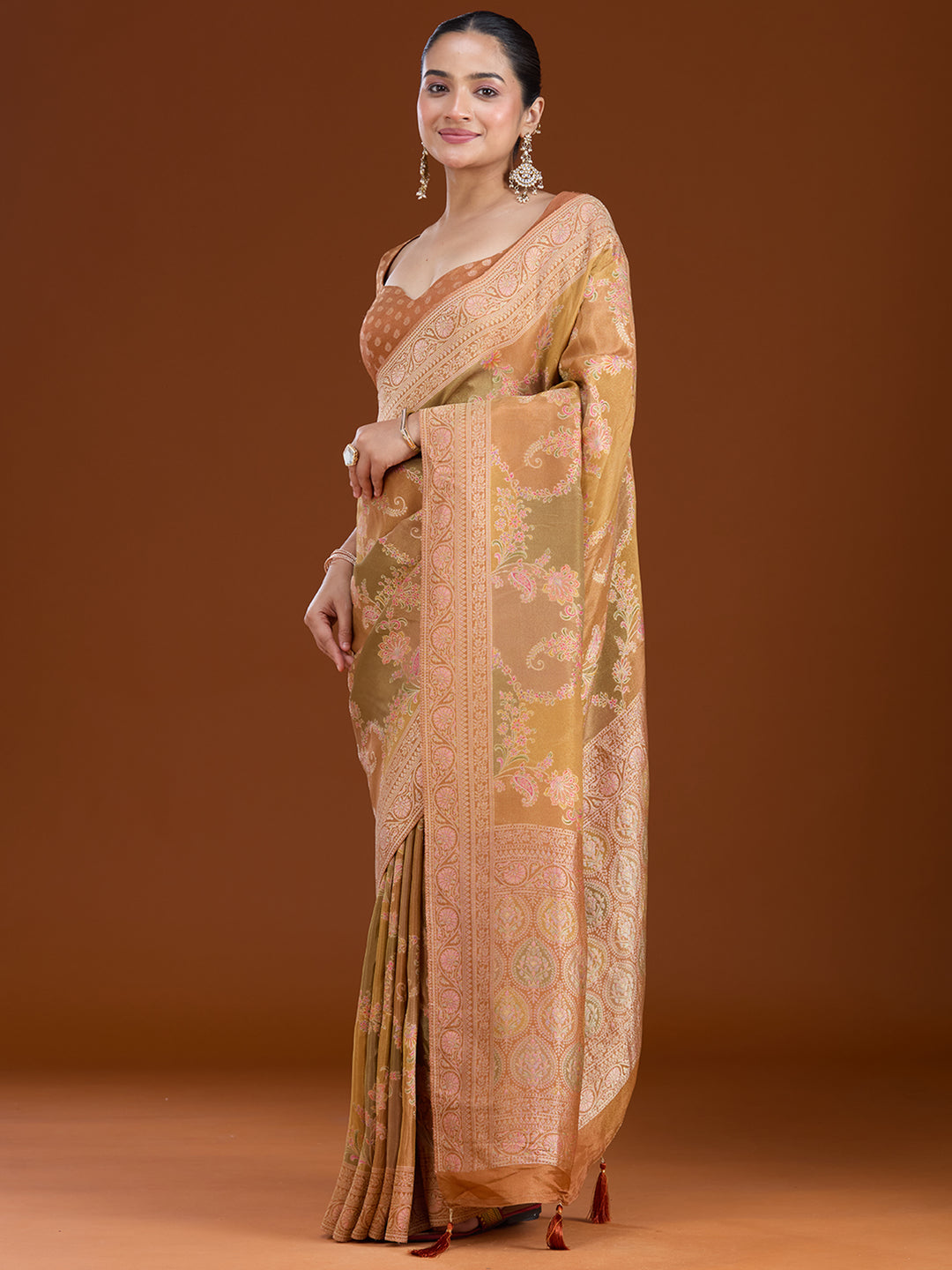 Mustard Cutdana Chiffon Silk Saree