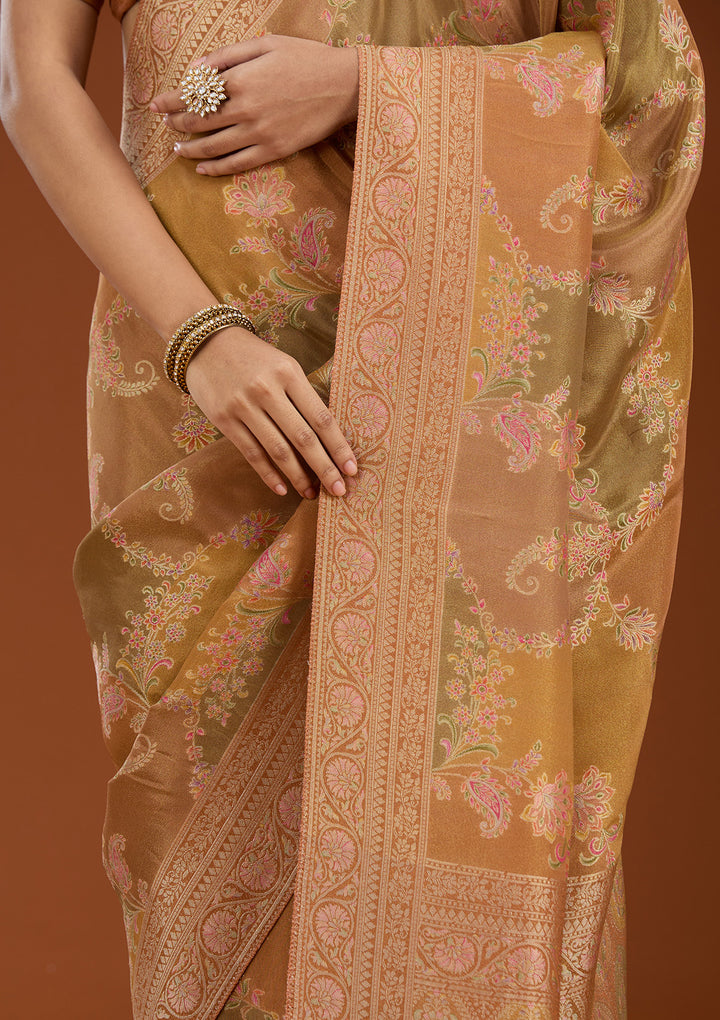 Mustard Cutdana Chiffon Silk Saree
