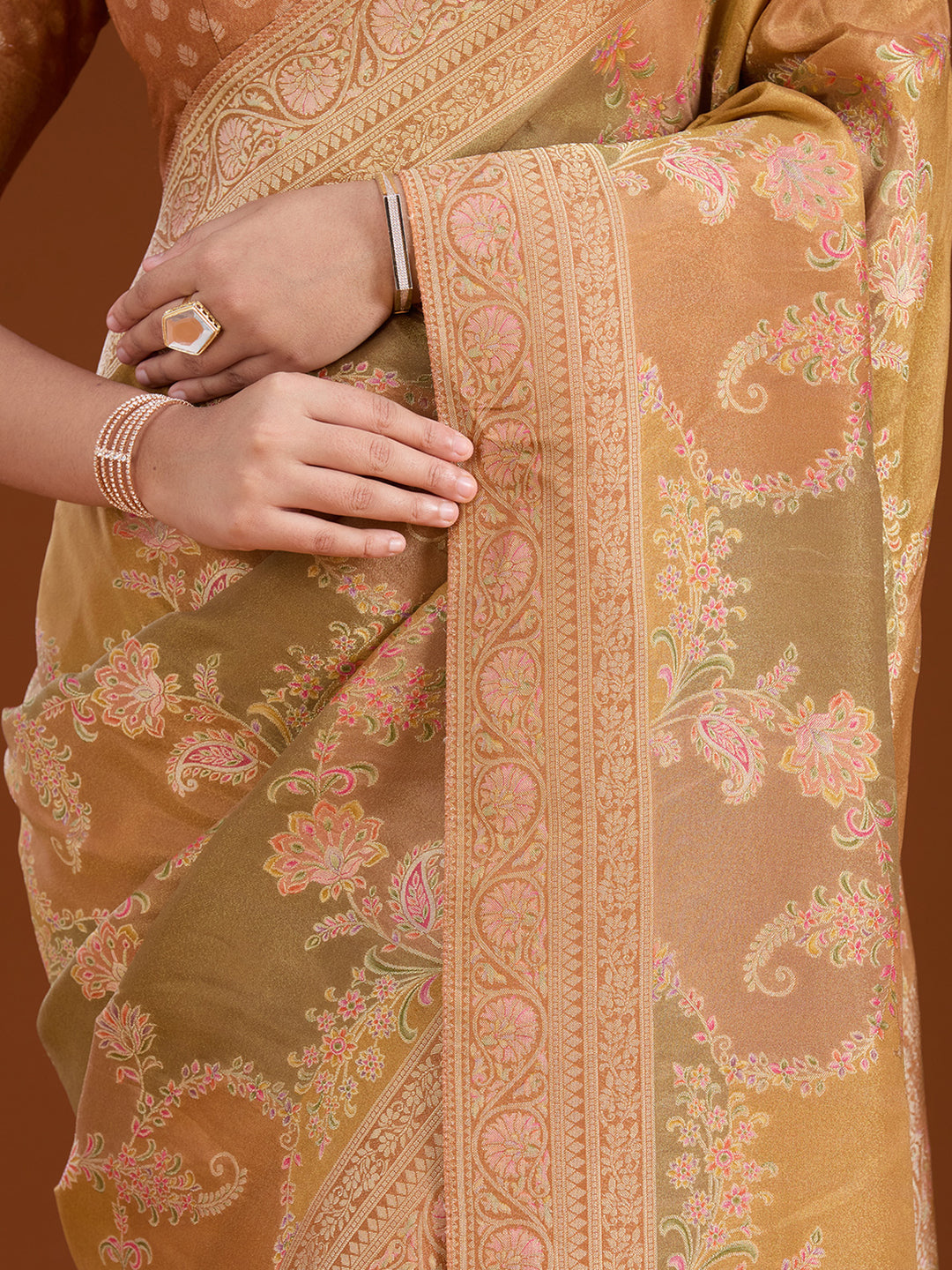 Mustard Cutdana Chiffon Silk Saree
