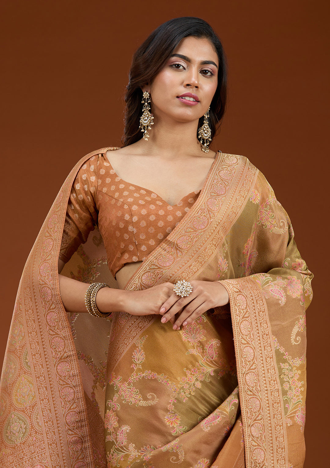 Mustard Cutdana Chiffon Silk Saree