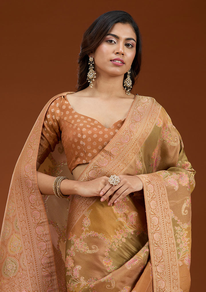 Mustard Cutdana Chiffon Silk Saree