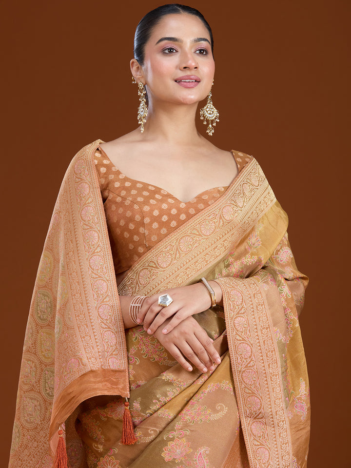 Mustard Cutdana Chiffon Silk Saree